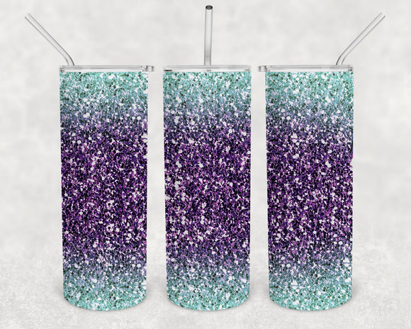Purple and Aqua Glitter 20oz Skinny Tumbler Design for Sublimation