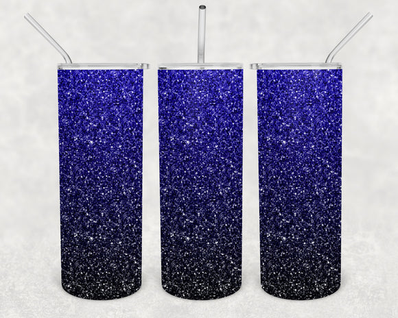 Royal Blue and Black Glitter 20oz Skinny Tumbler Design for Sublimation