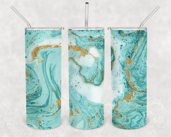Teal and Gold Marble 20oz Skinny Tumbler Design for Sublimation