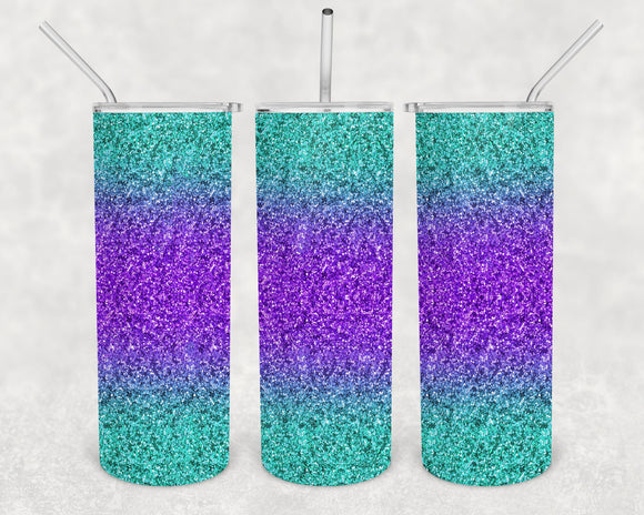 Teal and Purple Glitter 20oz Skinny Tumbler Design for Sublimation