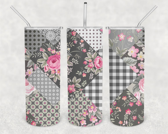 Spring Pink Patchwork 20oz Skinny Tumbler Design for Sublimation