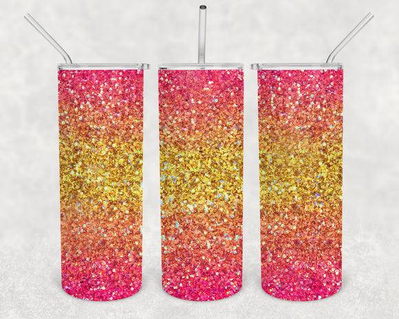 Summer Fun Ombre Glitter 20oz Skinny Tumbler Design for Sublimation