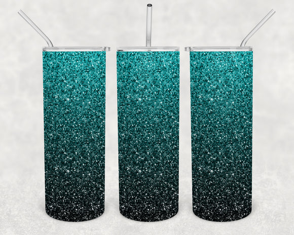 Teal and Black Glitter 20oz Skinny Tumbler Design for Sublimation