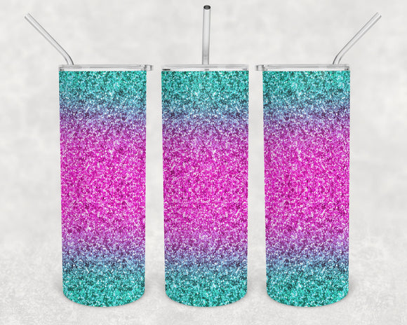 Teal and Hot Pink Glitter 20oz Skinny Tumbler Design for Sublimation